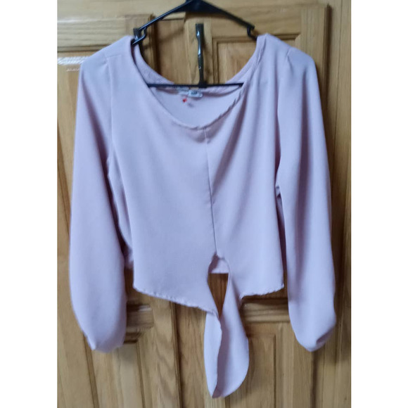 Fashion Nova Pastel Pink Tie Waist Crop Blouse Size Large - Picture 1 of 5